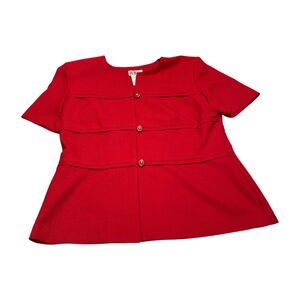 R&K Originals Top Women's 14 Red Polyester Short Sleeve Button Front Classic